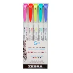 Zestaw dwustronnych pisaków Zebra Mildliner BRUSH Refresh - 5 kolorów