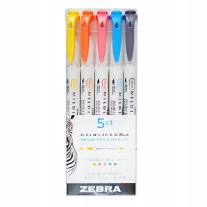 Zestaw dwustronnych pisaków Zebra Mildliner BRUSH Friendly - 5 kolorów