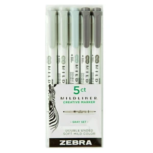 Zestaw dwustronnych pisaków Zebra Mildliner Gray - 5 kolorów