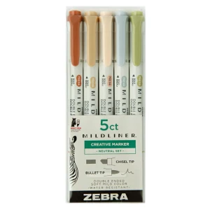 Zestaw dwustronnych pisaków Zebra Mildliner Neutral - 5 kolorów