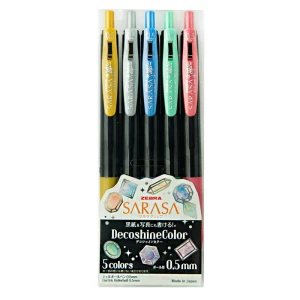Zestaw długopisów żelowych Zebra Sarasa Clip DecoshineColor - 5 kolorów