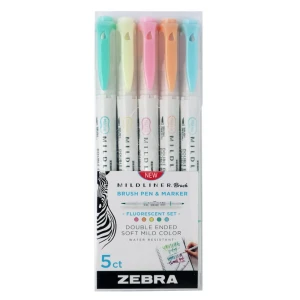 Zestaw dwustronnych pisaków Zebra Mildliner BRUSH Fluo - 5 kolorów