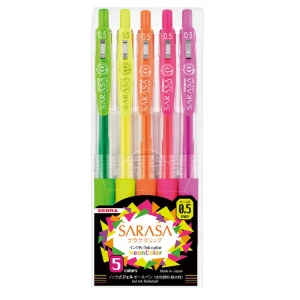 Zestaw długopisów żelowych Zebra Sarasa Clip Neon - 5 kolorów