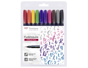 Zestaw Tombow Fudenosuke Brush Pen Hard - 10 kolorów